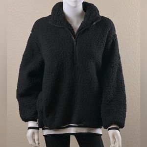 NWT Express Women Black Fleece Sherpa Half Zip Pullover Jacket $80